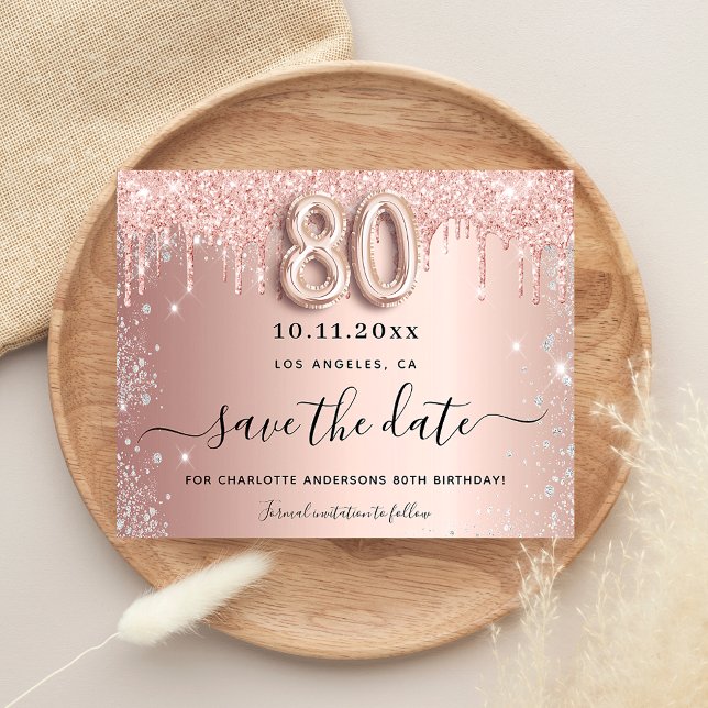 80th birthday rose glitter budget save the date flyer (Creator Uploaded)
