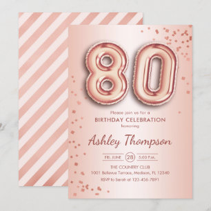 80th Birthday - Rose Gold Balloons Invitation