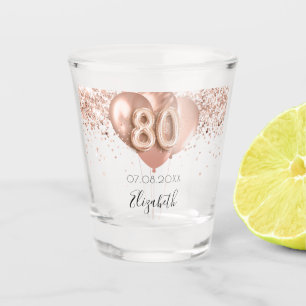 80th birthday rose gold balloons name shot glass