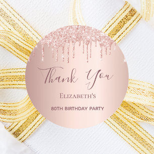 80th Birthday rose gold blush glitter Thank You Classic Round Sticker