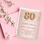 80th birthday rose gold blush stars invitation<br><div class="desc">A modern, stylish and glamourous invitation for a 80th birthday party. A faux rose gold metallic looking background with faux gold dripping stars. The name is written with a modern dark rose gold coloured hand lettered style script. Personalise and add your party details. Number 80 is written with a balloon...</div>