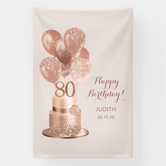 80th Birthday Rose Gold Cake  Banner (Vertical)
