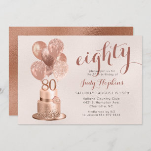 80th Birthday Rose Gold Cake Invitation