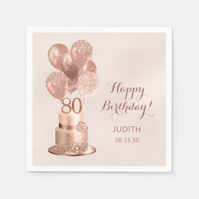 80th Birthday Rose Gold Cake  Napkin (Front)