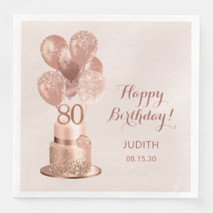 80th Birthday Rose Gold Cake  Napkin