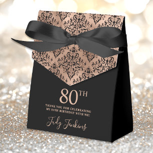 80th Birthday Rose Gold Damask Thank You Favour Box