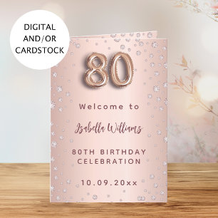 80th birthday rose gold diamonds welcome menu