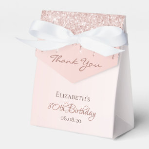 80th Birthday rose gold glitter glam thank you Favour Box