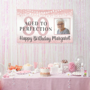 80th Birthday Rose Gold Glitter Photo Banner