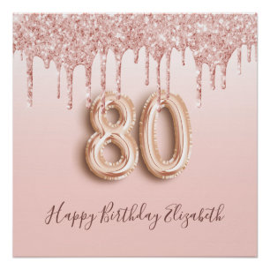 80th birthday rose gold glitter pink poster