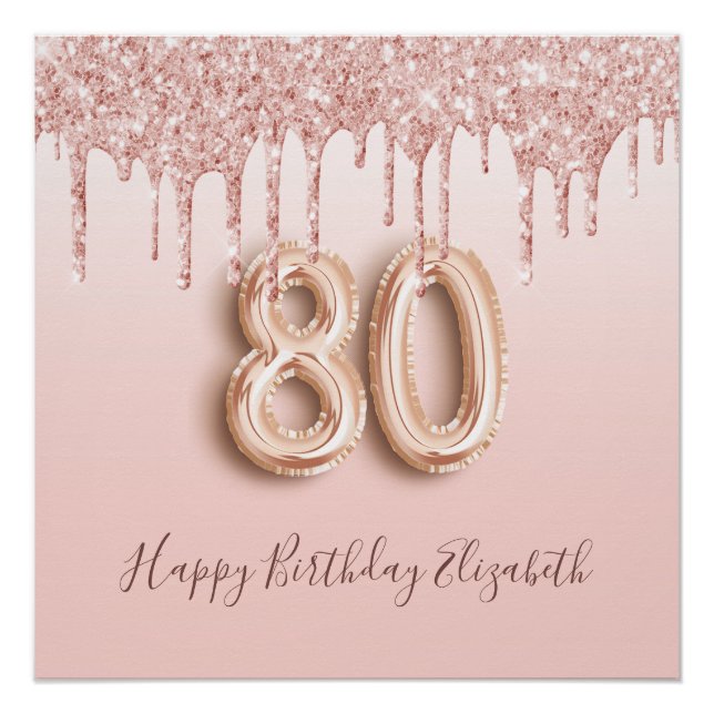 80th birthday rose gold glitter pink poster (Front)