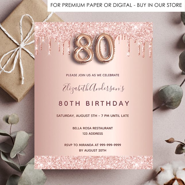 80th birthday rose gold invitation  (Creator Uploaded)