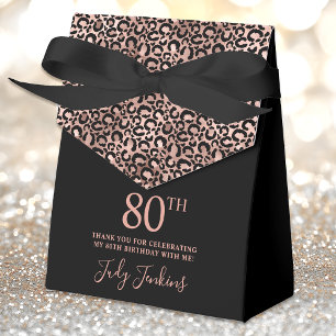 80th Birthday Rose Gold Leopard Print Thank You  Favour Box