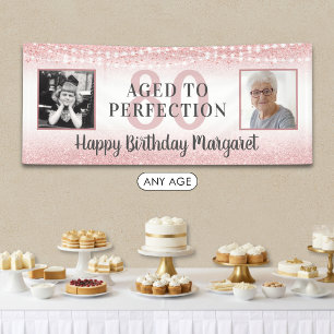 80th Birthday Rose Gold Photo AGED TO PERFECTION Banner