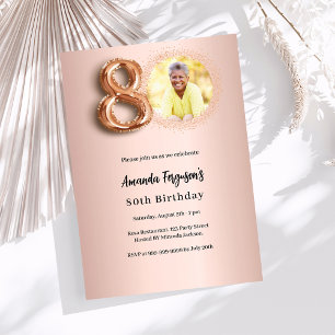 80th Birthday rose gold photo Invitation