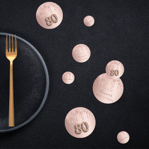 80th birthday rose gold pink monogram confetti