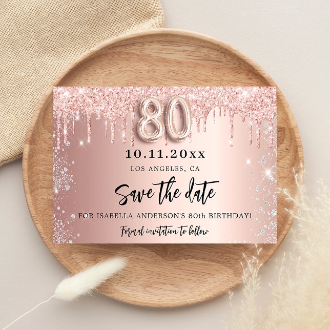 80th birthday rose gold pink silver save the date (Creator Uploaded)