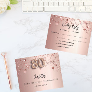 80th birthday rose gold stars RSVP budget card