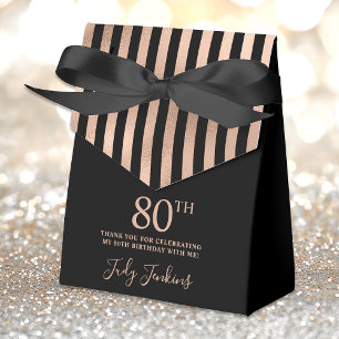 80th Birthday Rose Gold Striped Thank You Favour Box