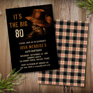 80th Birthday Rustic Cowboy Country Hat Boots Invitation