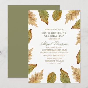 80th Birthday Rustic Fall Leaves Country Party Invitation