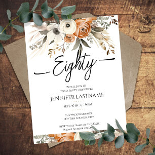 80th Birthday Rustic Floral Fall  Invitation