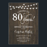 80th Birthday - Rustic Wood Pattern Invitation<br><div class="desc">Rustic 80th Birthday Invitation
Rustic simple design with dark brown wood pattern and fairy string lights. Features script font. Cheers to 80 years! Can be personalized into any age! Message me if you need further customization.</div>