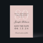 80th Birthday Save the Date Details Blush Pink  Invitation<br><div class="desc">Elegant "80th Birthday Party" design with a formal typography script,  custom name and details text. Easy to use and easy to personalise. Order Today!</div>