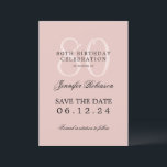 80th Birthday Save the Date Details Blush Pink  Invitation<br><div class="desc">Elegant "80th Birthday Party" design with a formal typography script,  custom name and details text. Easy to use and easy to personalise. Order Today!</div>