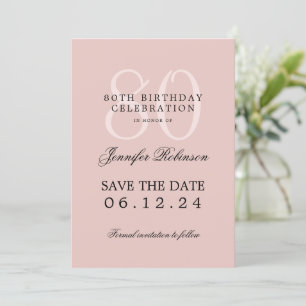 80th Birthday Save the Date Details Blush Pink Invitation