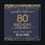80th Birthday Save the Date Magnet<br><div class="desc">Elegant Faux gold glitter with shimmering confetti highlights on the top and bottom border. All text is adjustable and easy to change for your own party needs. Great elegant 80th birthday template design. Save the date magnet reminder.</div>