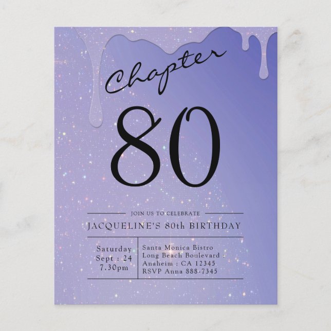 80th Birthday Script Glitter Invitation Flyer (Front)