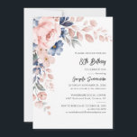 80th Birthday Script Pink Floral Party Invitation<br><div class="desc">Announce and celebrate the upcoming birthday with our modern pastel pink indigo blue watercolor floralt invitation. Featuring beautiful botanical watercolor bloom. Simply personalise with your party details by clicking the customise it button to further re-arrange and format the style and placement of the text. The reverse of this invitation features...</div>