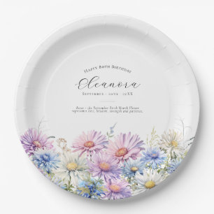 80th Birthday September Birth Flower  Paper Plate