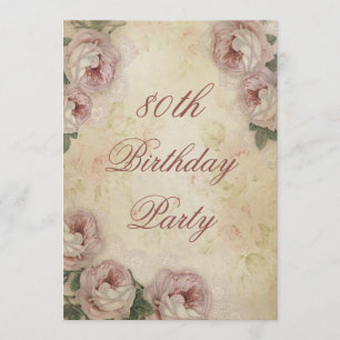80th Birthday Shabby Chic Roses and Lace Invitation
