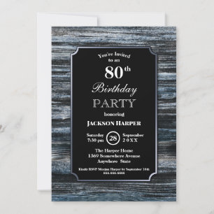 80th Birthday Silver Border Wood Party Invitation