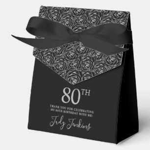 80th Birthday Silver Glitter Roses Thank You  Favour Box