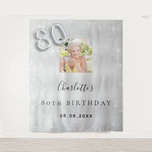 80th birthday silver photo glitter dust welcome tapestry