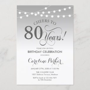 80th Birthday - Silver White Invitation