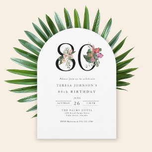 80th Birthday Simple Elegant Tropical Invitation
