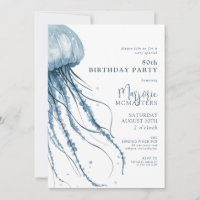 80th Birthday Simple Modern Coastal Jellyfish