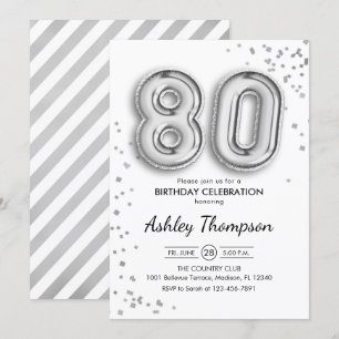 80th Birthday - Slver Balloons Invitation