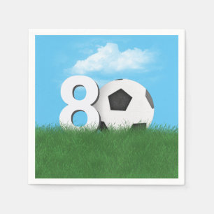 80th Birthday Soccer Ball In Green Grass Napkin