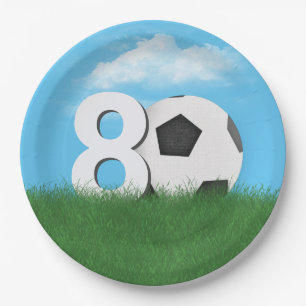80th Birthday Soccer Ball In Green Grass Paper Plate