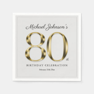 80th Birthday Solid Gold Light Grey Classy Elegant Napkin
