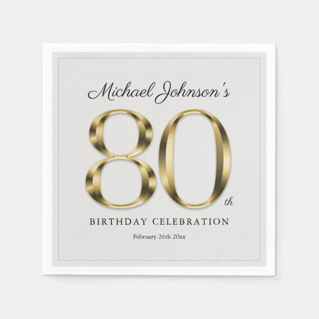 80th Birthday Solid Gold Light Grey Classy Elegant Napkin (Front)
