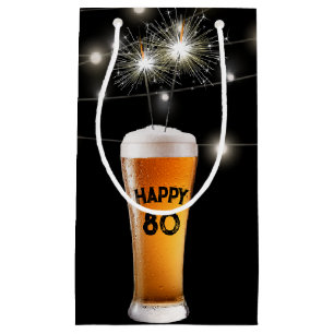80th Birthday Sparkler In Beer   Small Gift Bag