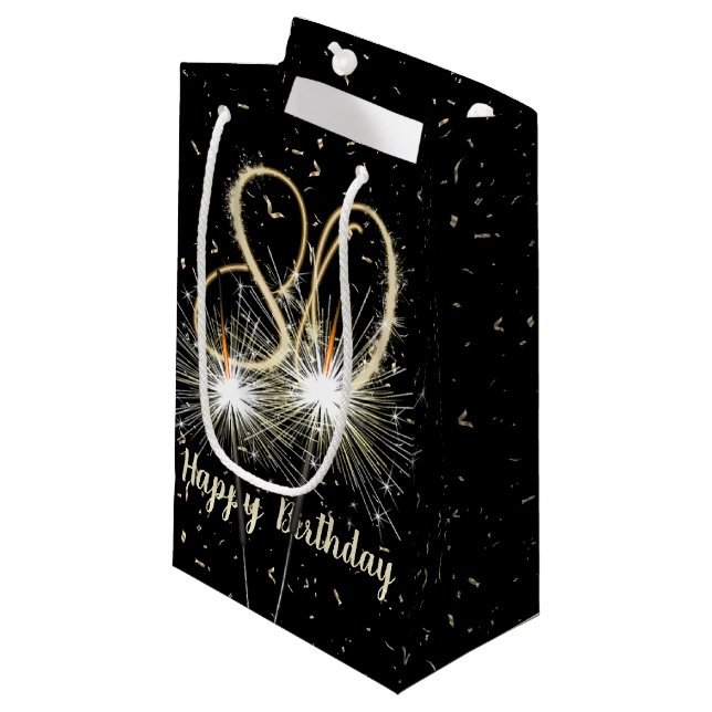 80th Birthday Sparkler On Black Small Gift Bag (Front Angled)