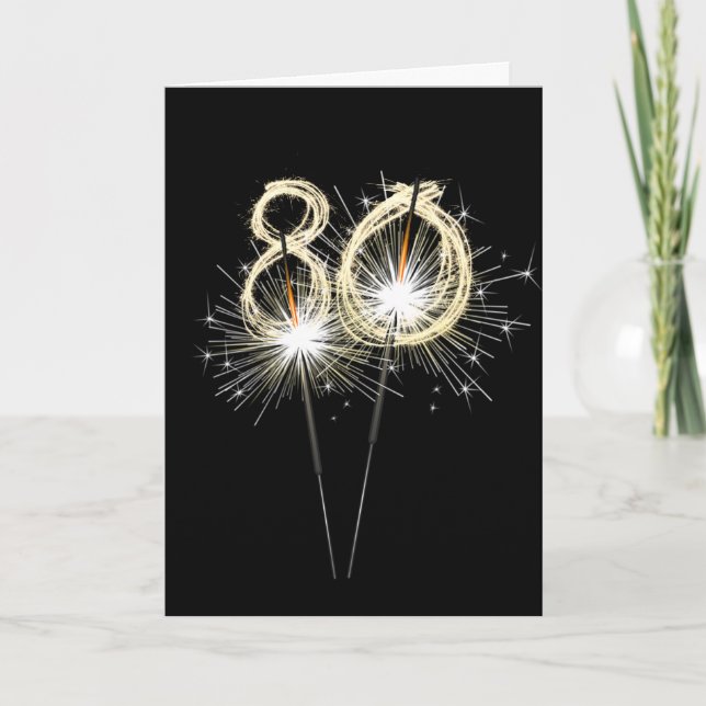 80th Birthday Sparklers on Black Card (Front)