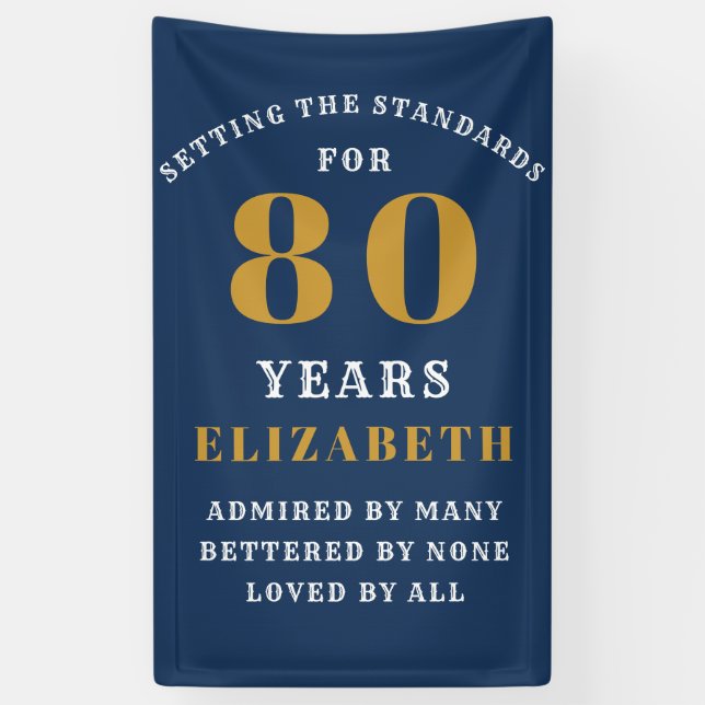 80th Birthday Standards Blue & Gold Add Your Name Banner (Vertical)